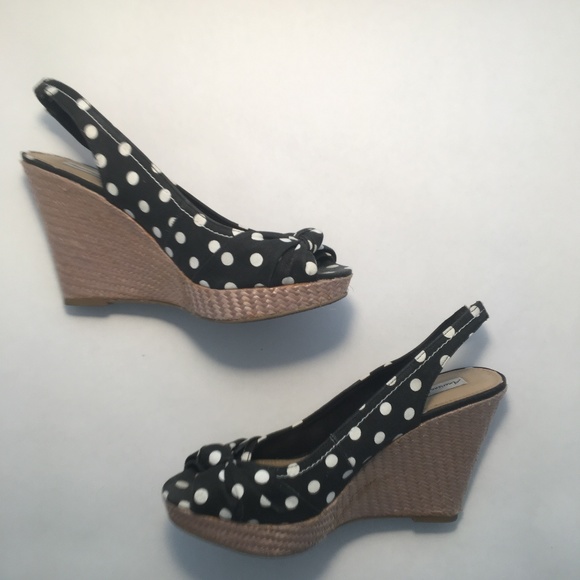 American Eagle By Payless Shoes - Black & White Poker Dot Wedge Sandals